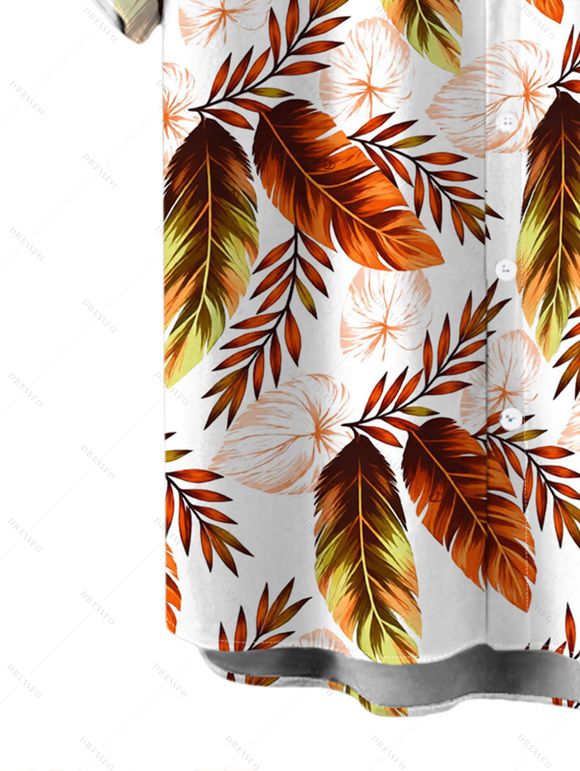 Hawaiian Vacation Couple Outfit Allover Tropical Ombre Leaf Print Lace Hollow Out Slit Dress and Shirt Beach Set - Blanc S | US 4