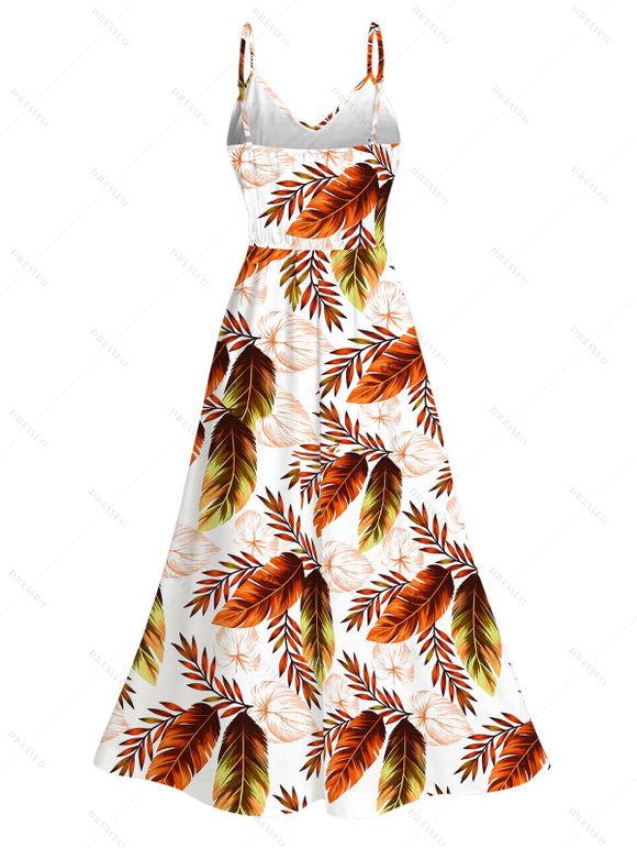 Hawaiian Vacation Couple Outfit Allover Tropical Ombre Leaf Print Lace Hollow Out Slit Dress and Shirt Beach Set - Blanc S | US 4