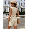 Casual Romper Striped Print V Neck Button Belt Romper - café lumière XL | US 12