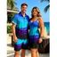 Vacation Hawaiian Couple Outfit Tropical Ombre Coconut Tree Silhouette Print Ruched Dress and Shirt Drawstring Shorts Set - multicolor A S | US 4