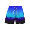 Vacation Hawaiian Couple Outfit Tropical Ombre Coconut Tree Silhouette Print Ruched Dress and Shirt Drawstring Shorts Set - Bleu S | US 4