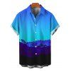 Vacation Hawaiian Couple Outfit Tropical Ombre Coconut Tree Silhouette Print Ruched Dress and Shirt Drawstring Shorts Set - Bleu S | US 4