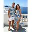 Vacation Couple Outfit Hibiscus Floral Leaf Pattern Geometric Lace Panel Hollow Out Long Dress and Button Up Shirt Casual Matching Outfit - Vert clair S | US 4