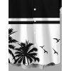 Men's Beach Vacation Shirt Contrast Color Coconut Tree Seagulls Print Button Up Shirt - Noir 5XL