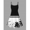 Beach Vacation Dress Contrast Color Coconut Tree Seagulls Print Spaghetti Strap Mini Dress - Noir XXXXXL | US 20