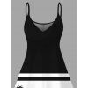 Beach Vacation Dress Contrast Color Coconut Tree Seagulls Print Spaghetti Strap Mini Dress - Noir XXXXXL | US 20
