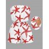 Beach Vacation Romper Starfish Print Marine Life Pocket Off the Shoulder Romper - Rouge XXL | US 14