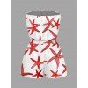 Beach Vacation Romper Starfish Print Marine Life Pocket Off the Shoulder Romper - Rouge XXL | US 14
