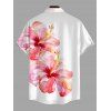 Men's Vacation Shirt Watercolor Hibiscus Floral Print Button Up Shirt - Rose 5XL