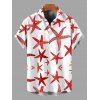 Men's Beach Vacation Shirt Starfish Print Marine Life Button Up Shirt - Rouge 5XL