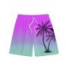 Vacation Couple Outfit Ombre Coconut Tree Pattern Pocket Off the Shoulder Romper and Drawstring Beach Shorts Set - Pourpre S | US 4