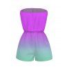 Vacation Couple Outfit Ombre Coconut Tree Pattern Pocket Off the Shoulder Romper and Drawstring Beach Shorts Set - Pourpre S | US 4