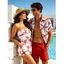 Beach Vacation Couple Outfit Starfish Print Marine Life Pocket Off the Shoulder Romper and Shirt Set - Rouge S | US 4