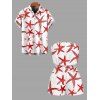 Beach Vacation Couple Outfit Starfish Print Marine Life Pocket Off the Shoulder Romper and Shirt Set - Rouge S | US 4