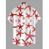 Beach Vacation Couple Outfit Starfish Print Marine Life Pocket Off the Shoulder Romper and Shirt Set - Rouge S | US 4