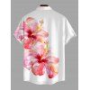 Vacation Couple Outfit Watercolor Hibiscus Floral Print Pocket Off the Shoulder Romper and Shirt Set - Rose S | US 4