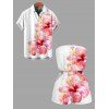 Vacation Couple Outfit Watercolor Hibiscus Floral Print Pocket Off the Shoulder Romper and Shirt Set - Rose S | US 4