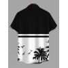 Beach Vacation Couple Outfit Contrast Color Coconut Tree Seagulls Print Spaghetti Strap Dress and Shirt Set - Noir S | US 4