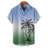 Men's Vacation Shirt for Beach Ombre Coconut Tree Print Button Up Shirt - PLANT GREEN S