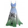 Vacation Dress for Beach Ombre Coconut Tree Print Lace Hollow Out Slit Dress - PLANT GREEN XXXL | US 16