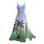 Vacation Dress for Beach Ombre Coconut Tree Print Lace Hollow Out Slit Dress - Bleu clair XXXXXL | US 20