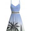 Vacation Dress for Beach Ombre Coconut Tree Print Lace Hollow Out Slit Dress - PLANT GREEN XXXL | US 16