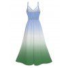 Vacation Dress for Beach Ombre Coconut Tree Print Lace Hollow Out Slit Dress - PLANT GREEN XXXL | US 16