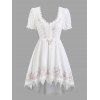 Vintage Mini Dress Irregular Hem Hollow Out Scalloped Dress - Blanc M | US 6