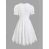 Vintage Mini Dress Irregular Hem Hollow Out Scalloped Dress - Blanc M | US 6