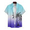 Vacation Couple Outfit Ombre Coconut Tree Print Lace Hollow Out Slit Dress and Shirt Set - Bleu clair S | US 4