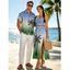 Vacation Couple Outfit Ombre Coconut Tree Print Lace Hollow Out Slit Dress and Shirt Set - Bleu clair S | US 4
