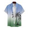 Vacation Couple Outfit Ombre Coconut Tree Print Lace Hollow Out Slit Dress and Shirt Set - PLANT GREEN S | US 4