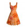 Hawaiian Vacation Dress Ombre Watercolor Hibiscus Floral Pattern Ruched Bust Mini Dress - Orange XXXXXL | US 20