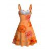 Hawaiian Vacation Dress Ombre Watercolor Hibiscus Floral Pattern Ruched Bust Mini Dress - Orange XXXXXL | US 20