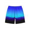 Men's Vacation Beach Shorts Tropical Ombre Coconut Tree Silhouette Print Pocket Drawstring Board Shorts - Bleu 5XL