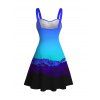 Vacation Beach Dress Tropical Ombre Coconut Tree Silhouette Print Ruched Bust Mini Dress - Bleu S | US 4