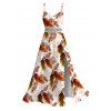 Hawaiian Vacation Dress Allover Tropical Ombre Leaf Print Lace Hollow Out Slit Beach Dress - Blanc XXXXXL | US 20