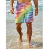 Men's Vacation Beach Shorts Rainbow Striped Print Pocket Drawstring Board Shorts - multicolor A 5XL