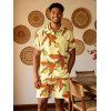 Men's Vacation Beach Shorts Cartoon Lemon Leaf Print Pocket Drawstring Board Shorts - Jaune 5XL