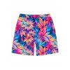 Hawaiian Vacation Beach Shorts Allover Tropical Floral Leaf Print Pocket Drawstring Board Shorts - multicolor A 5XL