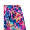 Hawaiian Vacation Beach Shorts Allover Tropical Floral Leaf Print Pocket Drawstring Board Shorts - multicolor A 5XL