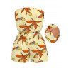 Beach Vacation Romper Cartoon Lemon Leaf Print Pocket Off the Shoulder Romper - Jaune XXL | US 14