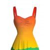 Vacation Hawaiian Couple Outfit Tropical Ombre Coconut Tree Silhouette Print Ruched Dress and Shirt Drawstring Shorts Set - multicolor A S | US 4