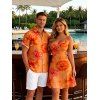 Hawaiian Vacation Couple Outfit Ombre Watercolor Hibiscus Floral Pattern Ruched Bust Mini Dress and Shirt Set - Orange S | US 4