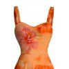Hawaiian Vacation Couple Outfit Ombre Watercolor Hibiscus Floral Pattern Ruched Bust Mini Dress and Shirt Set - Orange S | US 4