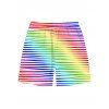 Hawaiian Vacation Couple Outfit Rainbow Striped Print Ruched Cinched Briefs Bikini Swimsuit and Drawstring Beach Shorts Set - multicolor A S | US 4