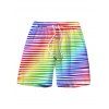 Hawaiian Vacation Couple Outfit Rainbow Striped Print Ruched Cinched Briefs Bikini Swimsuit and Drawstring Beach Shorts Set - multicolor A S | US 4