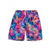 Hawaiian Vacation Couple Outfit Tropical Floral Leaf Print Tied Open Back Halter Bikini Swimsuit and Drawstring Beach Shorts Set - multicolor A S | US 4