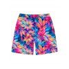 Hawaiian Vacation Couple Outfit Tropical Floral Leaf Print Tied Open Back Halter Bikini Swimsuit and Drawstring Beach Shorts Set - multicolor A S | US 4