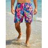 Hawaiian Vacation Couple Outfit Tropical Floral Leaf Print Tied Open Back Halter Bikini Swimsuit and Drawstring Beach Shorts Set - multicolor A S | US 4